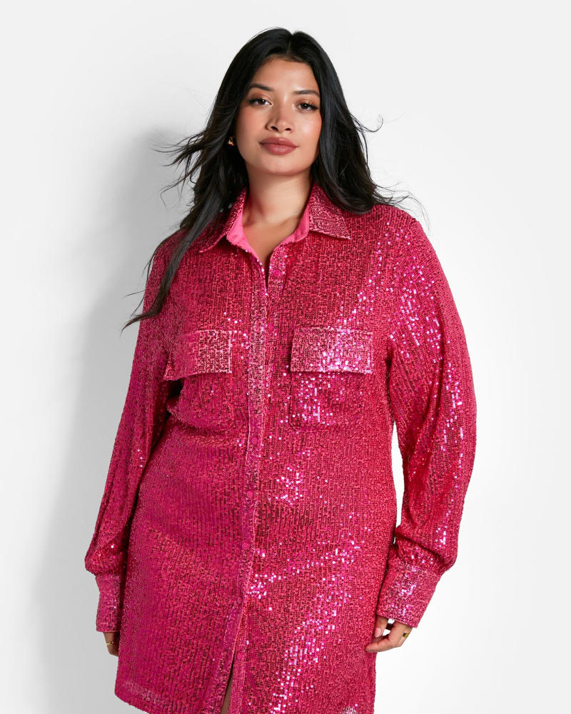 Oversized sequin shirt dress plus size top